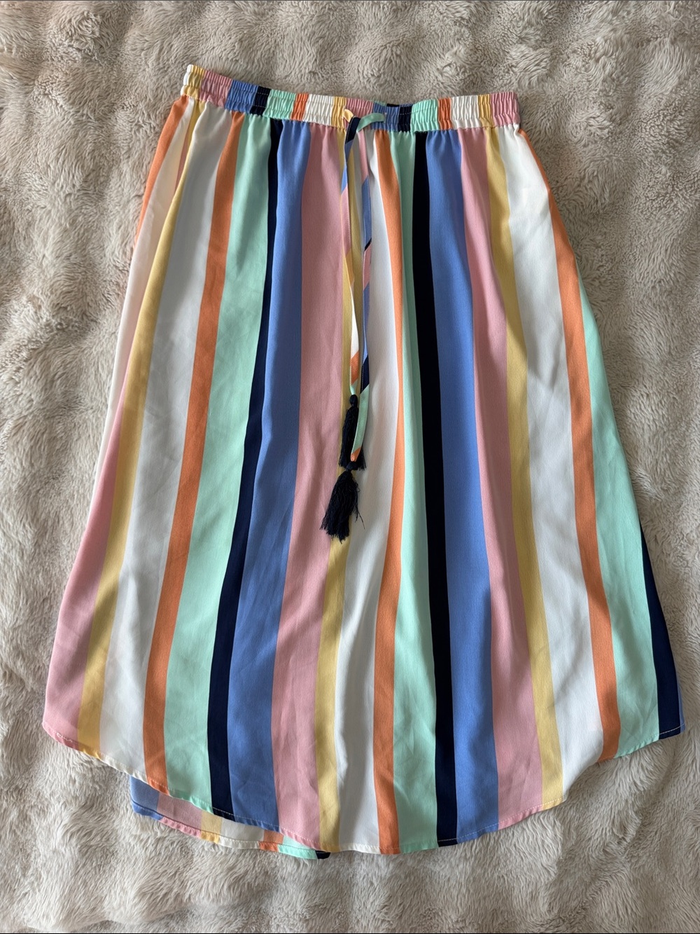 Striped Multicolor Elastic-Waist Midi Skirt